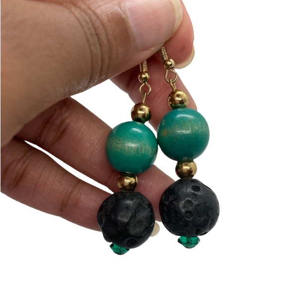 Vintage Beads and Black Lava Rock Gemstone Earrings - Picture 5 of 5